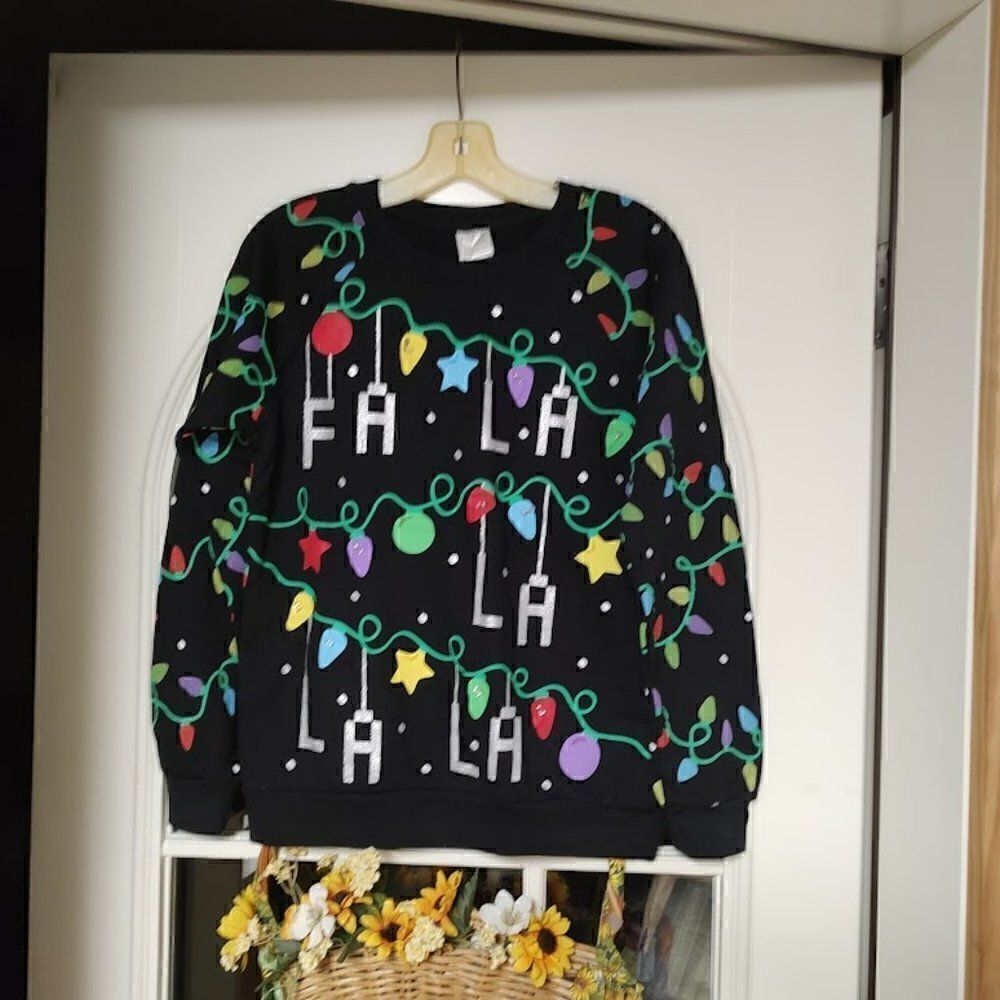 New Freeze Black Christmas Fa La La Light Up Sweatshirt SizeβWomen's Smallβ3/5